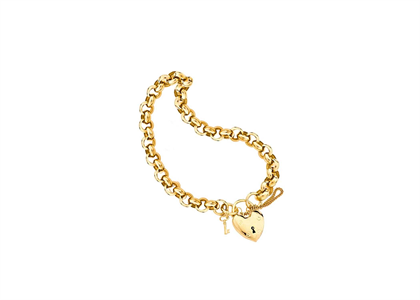 Gold Plated Womens Lock and key Belcher Charm Bracelet